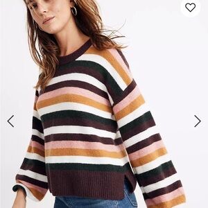 Madewell Striped Peyton Balloon Sleeve Sweater Coziest Yarn Wool Alpaca Size XS